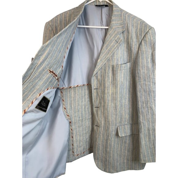 Mens Rizzoli Size 44R Linen Blue Stripe Blazer 3 Button Double Vent Italy REE105 - Picture 11 of 15